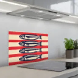 Sardines - Rood en beige strepen keuken achterwand spatscherm klein -3d_schuin