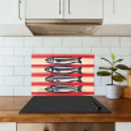 Sardines - Rood en beige strepen keuken achterwand spatscherm klein -sfeer2