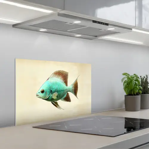 Schubben - Vis - Mint - Minimalistisch keuken achterwand spatscherm klein -3d_schuin