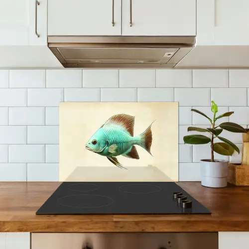Schubben - Vis - Mint - Minimalistisch keuken achterwand spatscherm klein -sfeer2