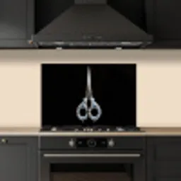 Schaar - Delfts blauw - Zwart keuken achterwand spatscherm klein -sfeer1