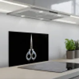 Schaar - Delfts blauw - Zwart keuken achterwand spatscherm klein -3d_schuin