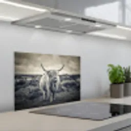 Schotse hooglander - Dieren - Wolken - Koe - Natuur keuken achterwand spatscherm klein -3d_schuin