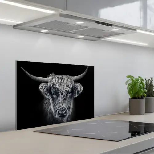 Schotse hooglander - Zwart - Koe - Dieren keuken achterwand spatscherm klein -3d_schuin