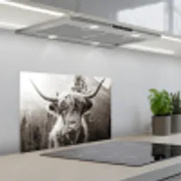 Schotse hooglander - Koe - Dieren - Zwart - Wit keuken achterwand spatscherm klein -3d_schuin
