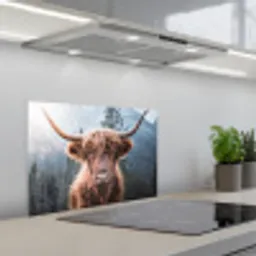 Schotse hooglander - Koe - Dieren - Berg - Natuur keuken achterwand spatscherm klein -3d_schuin