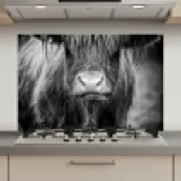 Schotse hooglander - Koe - Zwart - Wit - Dieren keuken achterwand spatscherm klein -3d_website