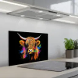Schotse Hooglander - Graffiti - Kleurrijk - Bloem - Dieren keuken achterwand spatscherm klein -3d_schuin