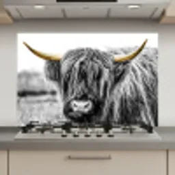Schotse hooglander - Hoorns - Goud - Zwart keuken achterwand spatscherm klein -3d_website