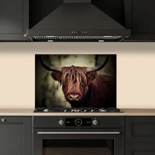Schotse hooglander - Licht - Portret - Natuur keuken achterwand spatscherm klein -sfeer1
