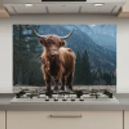 Schotse hooglander - Berg - Landschap - Bomen - Koe - Natuur keuken achterwand spatscherm klein -3d_website