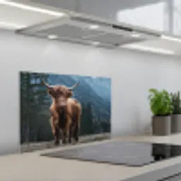 Schotse hooglander - Berg - Landschap - Bomen - Koe - Natuur keuken achterwand spatscherm klein -3d_schuin