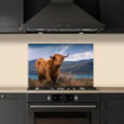 Schotse Hooglander - Berg - Water - Natuur - Koe keuken achterwand spatscherm klein -sfeer1