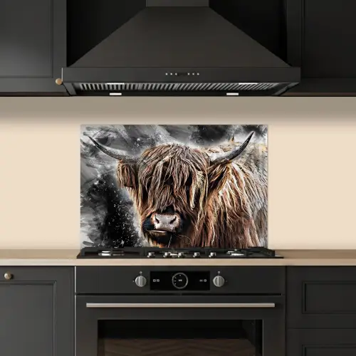 Schotse hooglander - Verf - Koe keuken achterwand spatscherm klein -sfeer1