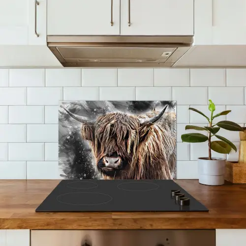 Schotse hooglander - Verf - Koe keuken achterwand spatscherm klein -sfeer2