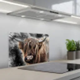 Schotse hooglander - Verf - Koe keuken achterwand spatscherm klein -3d_schuin