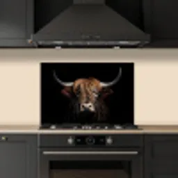 Schotse hooglander - Portret - Zwart - Dier keuken achterwand spatscherm klein -sfeer1