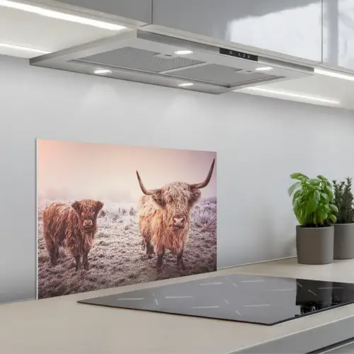 Schotse hooglanders - Licht - Lucht - Natuur keuken achterwand spatscherm klein -3d_schuin