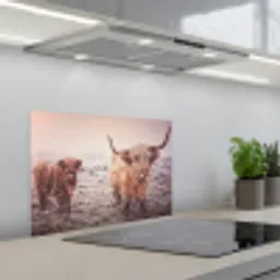 Schotse hooglanders - Licht - Lucht - Natuur keuken achterwand spatscherm klein -3d_schuin