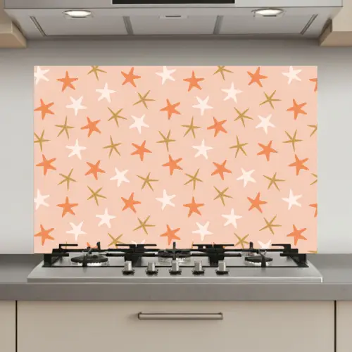 Zee - Dieren - Roze - Zeesterren keuken achterwand spatscherm klein 900 -3d_website