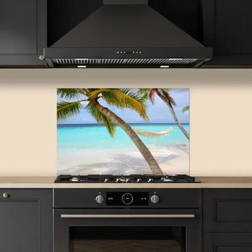 Zee - Palmboom - Hangmat keuken achterwand spatscherm klein -sfeer1