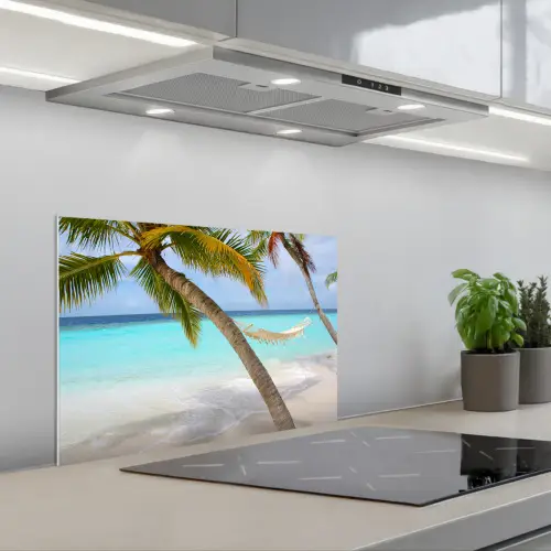 Zee - Palmboom - Hangmat keuken achterwand spatscherm klein -3d_schuin