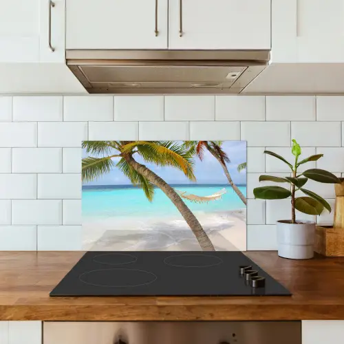 Zee - Palmboom - Hangmat keuken achterwand spatscherm klein -sfeer2