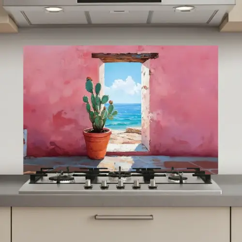 Zee - Roze - Cactus keuken achterwand spatscherm klein -3d_website