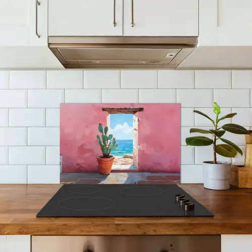 Zee - Roze - Cactus keuken achterwand spatscherm klein -sfeer2