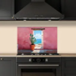Zee - Roze - Cactus keuken achterwand spatscherm klein -sfeer1