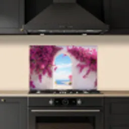 Zee - Roze - Bloemen - Poort keuken achterwand spatscherm klein -sfeer1