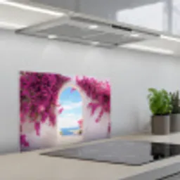 Zee - Roze - Bloemen - Poort keuken achterwand spatscherm klein -3d_schuin