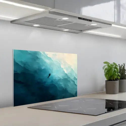 Zee - Silhouet - Abstract - Blauw keuken achterwand spatscherm klein -3d_schuin
