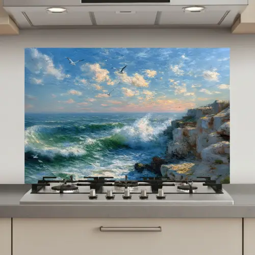 Zee - Golven - Rotsen - Meeuwen keuken achterwand spatscherm klein -3d_website