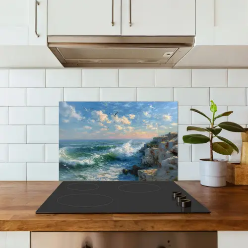Zee - Golven - Rotsen - Meeuwen keuken achterwand spatscherm klein -sfeer2