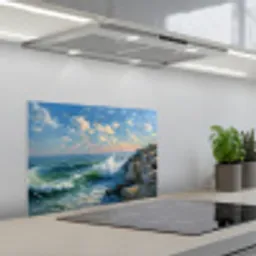 Zee - Golven - Rotsen - Meeuwen keuken achterwand spatscherm klein -3d_schuin