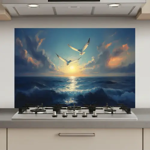 Meeuwen - Zee - Wolken -Blauw keuken achterwand spatscherm klein -3d_website