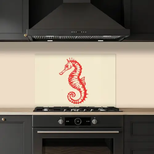 Zeepaardje - Rood - Fijne details keuken achterwand spatscherm klein -sfeer1