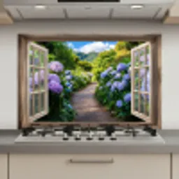 Doorkijk - Hortensia - Pad - Natuur keuken achterwand spatscherm klein -3d_website