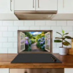 Doorkijk - Hortensia - Pad - Natuur keuken achterwand spatscherm klein -sfeer2