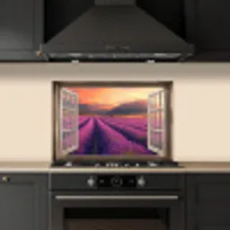 Doorkijk - Lavendel - Landschap - Bloemen - Paars keuken achterwand spatscherm klein -sfeer1