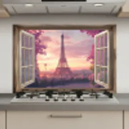 Doorkijk - Parijs - Eiffeltoren - Roze - Kersenbloesem keuken achterwand spatscherm klein -3d_website