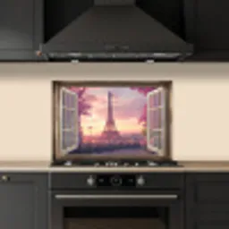 Doorkijk - Parijs - Eiffeltoren - Roze - Kersenbloesem keuken achterwand spatscherm klein -sfeer1