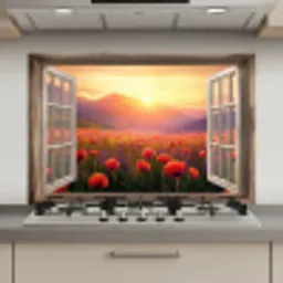 Doorkijk - Klaprozen - Bloemen - Rood - Open raam keuken achterwand spatscherm klein -3d_website
