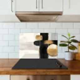 Vormen - Penseelstreken - Abstract - Goud keuken achterwand spatscherm klein -sfeer2