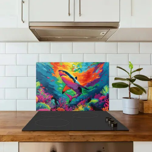 Haai - Koraalrif - Abstract - Kleurrijk keuken achterwand spatscherm klein -sfeer2