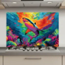 Haai - Koraalrif - Abstract - Kleurrijk keuken achterwand spatscherm klein -3d_website