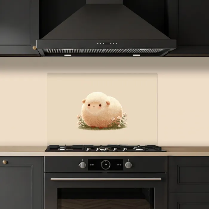 Schaap - Beige - Bloemen keuken achterwand spatscherm klein -sfeer1