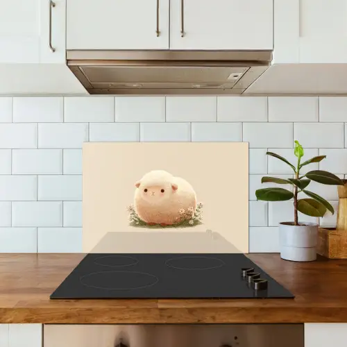 Schaap - Beige - Bloemen keuken achterwand spatscherm klein -sfeer2