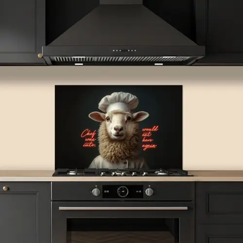 Schaap - Kokskleding - Neon - Quote keuken achterwand spatscherm klein -sfeer1
